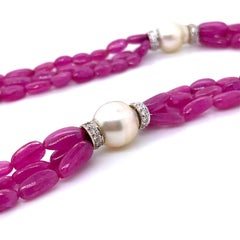 Ruby Beads Cts 333 with Pearls Cts 67.38 Necklace