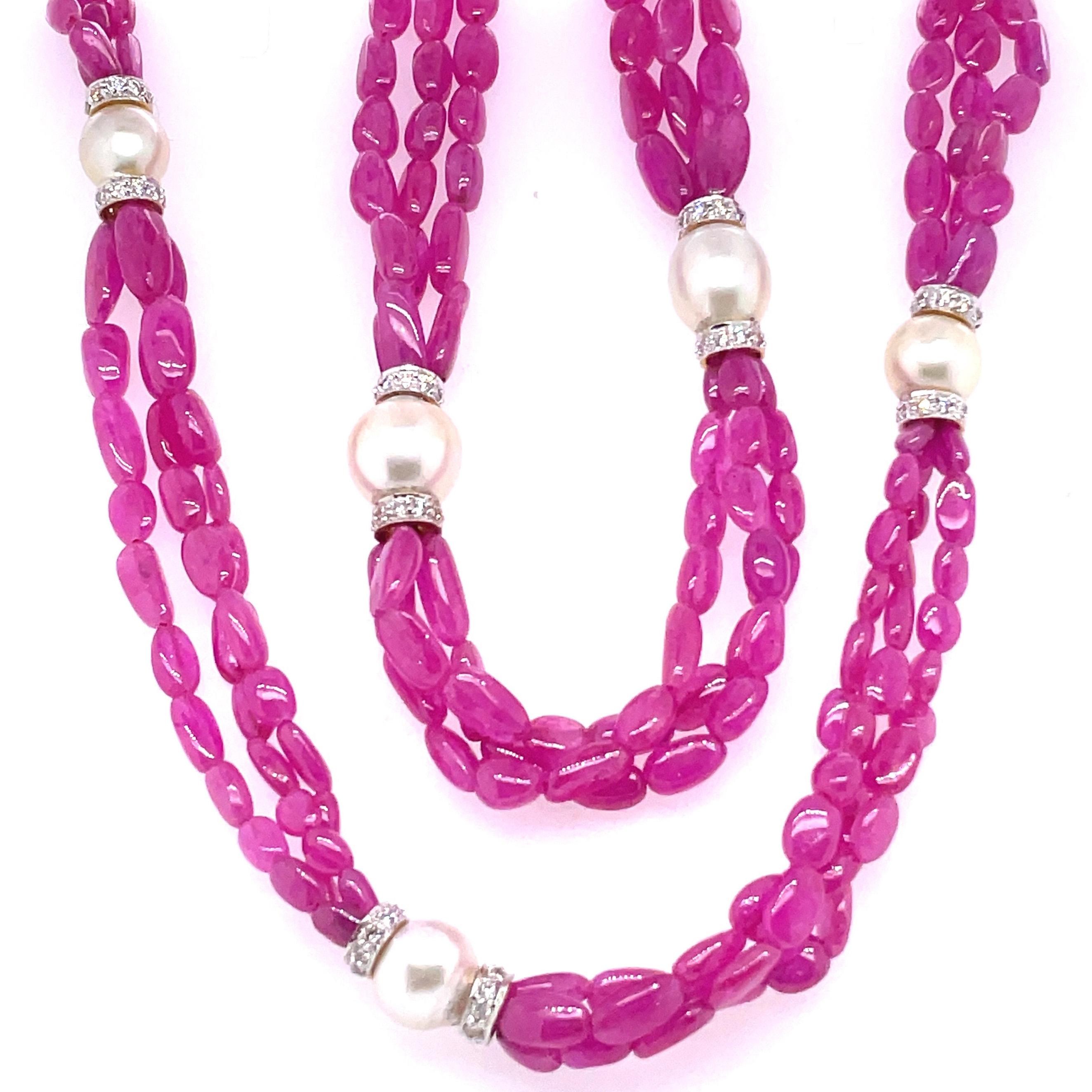 Halskette mit 67,38 Perlen, Rubin Perlen Cts 333 mit Perlen Damen im Angebot