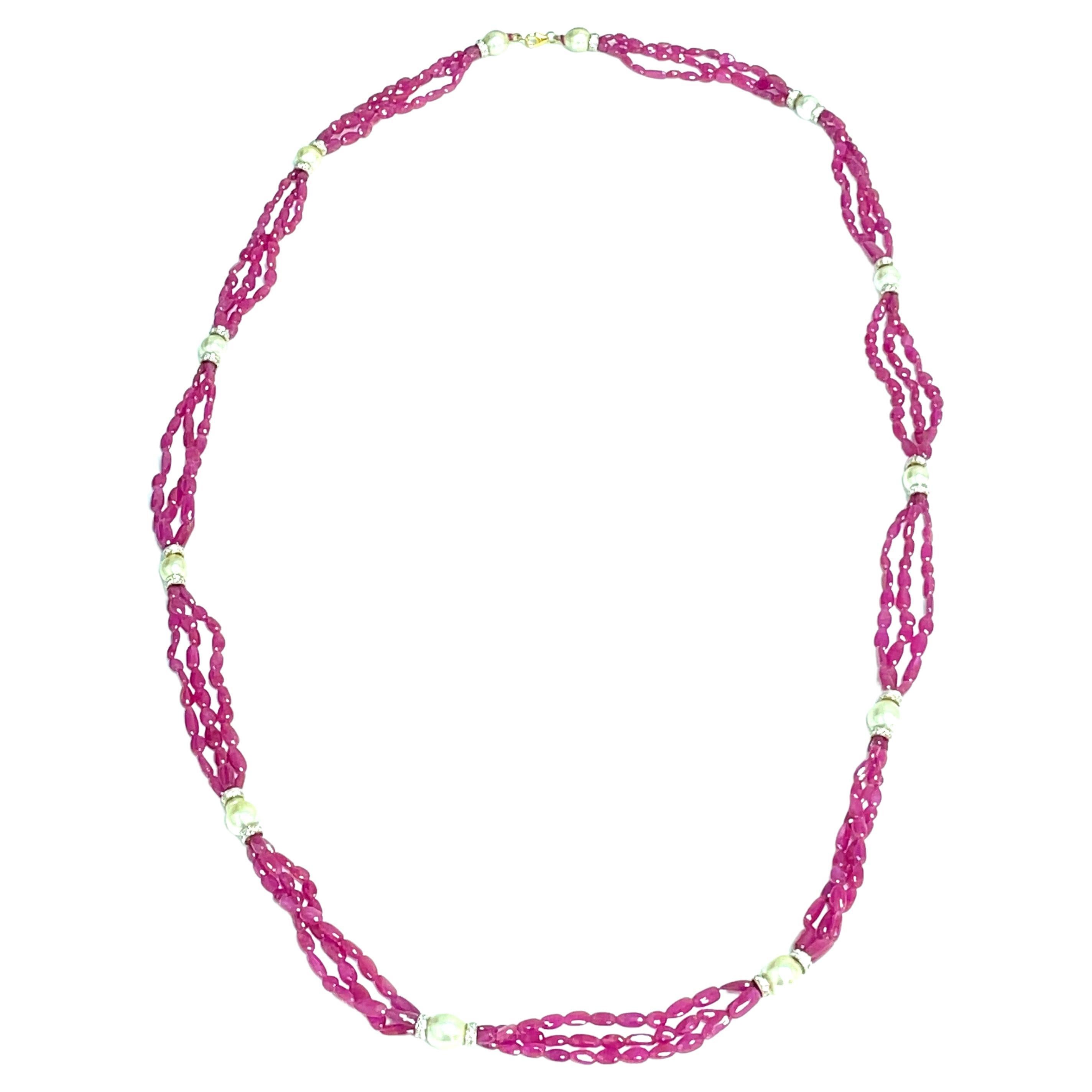 Ruby Beads Cts 333 with Pearls Cts 67.38 Necklace
