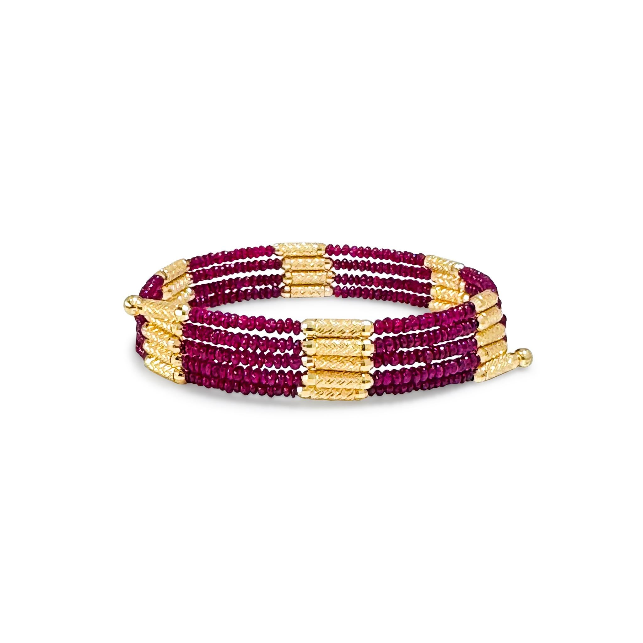 Women's Ruby Beads & Magnet Necklace In 18K Yellow Gold For Sale