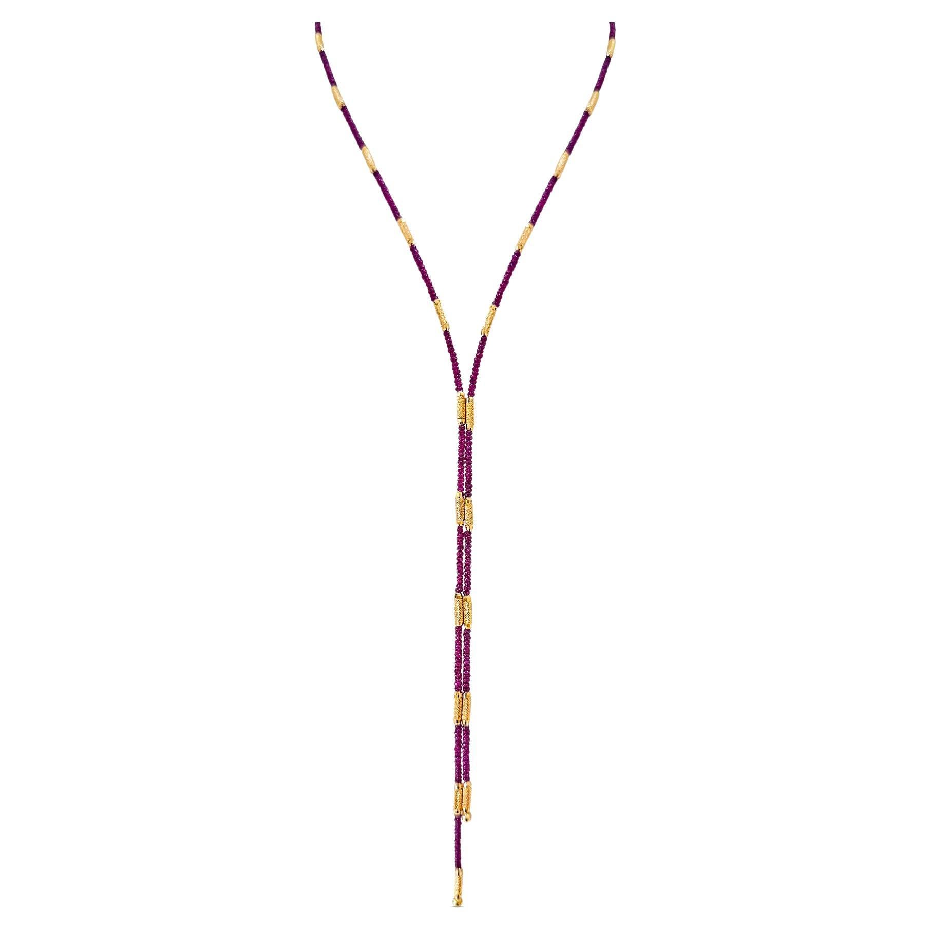 Ruby Beads & Magnet Necklace In 18K Yellow Gold For Sale