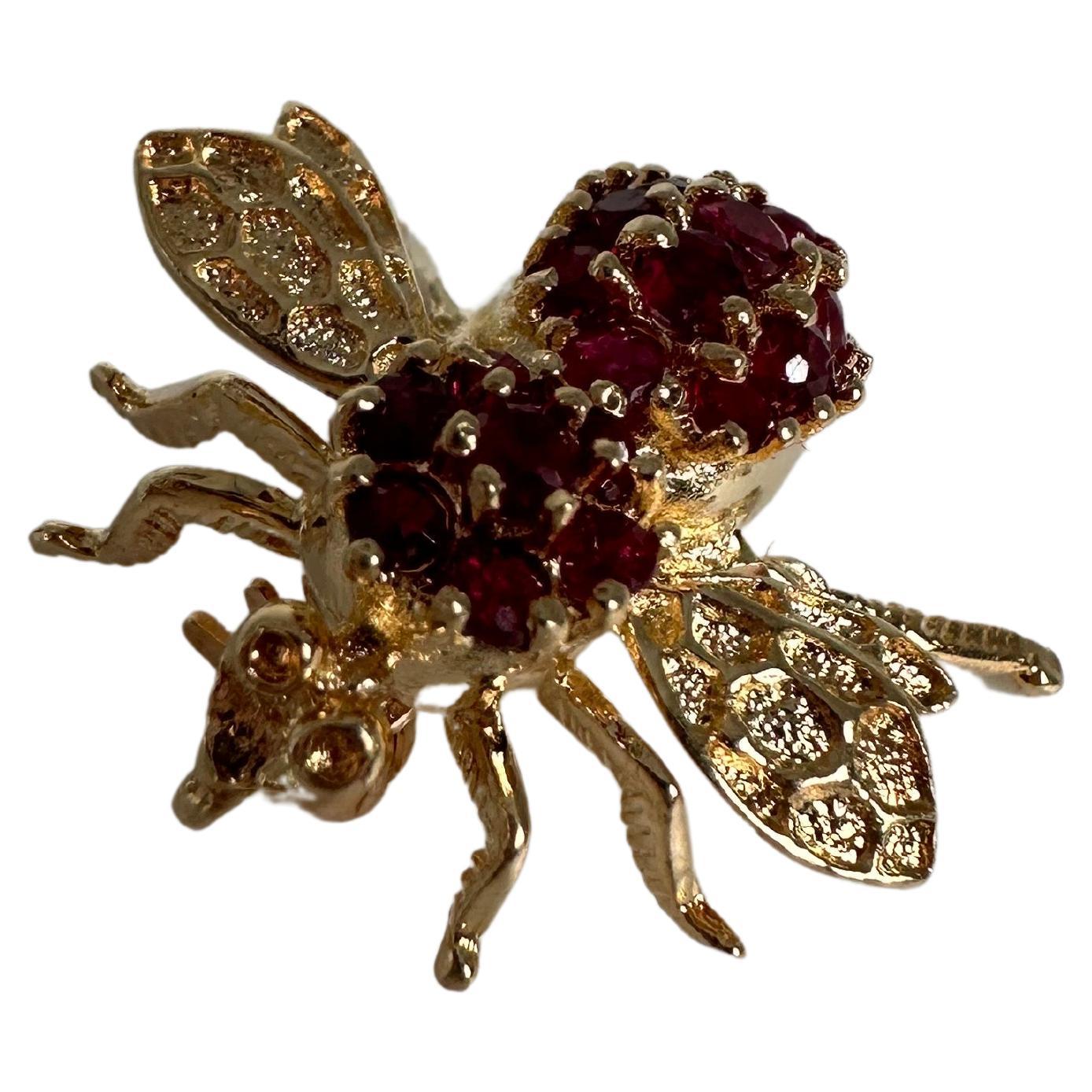 Ruby Bee Pin Brooch 14KT yellow gold