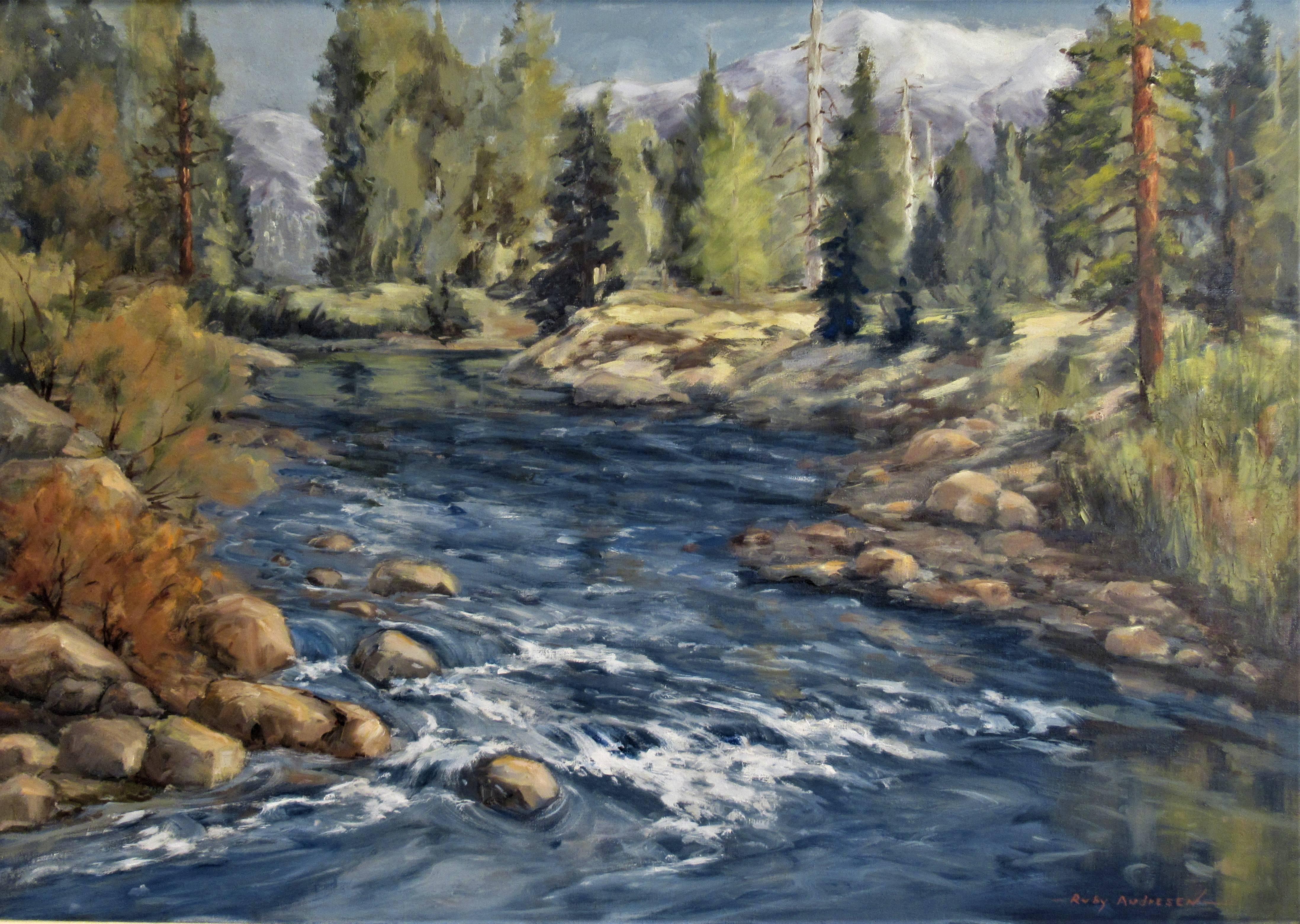 Califonia Landscape with River - Painting by Ruby Bernice Hultgren Andresen