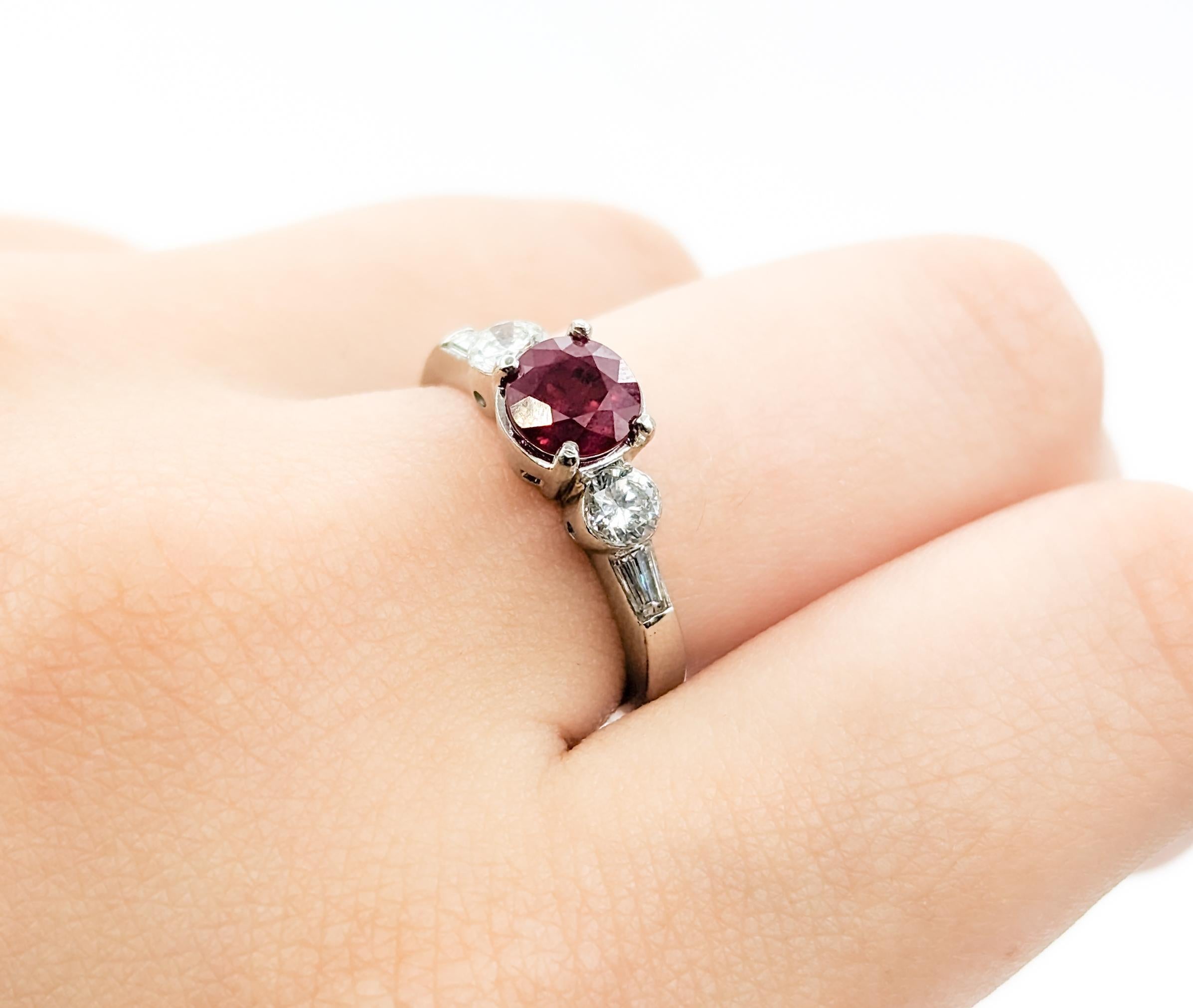 Round Cut Ruby & Bezel Set Diamond Ring in Platinum For Sale