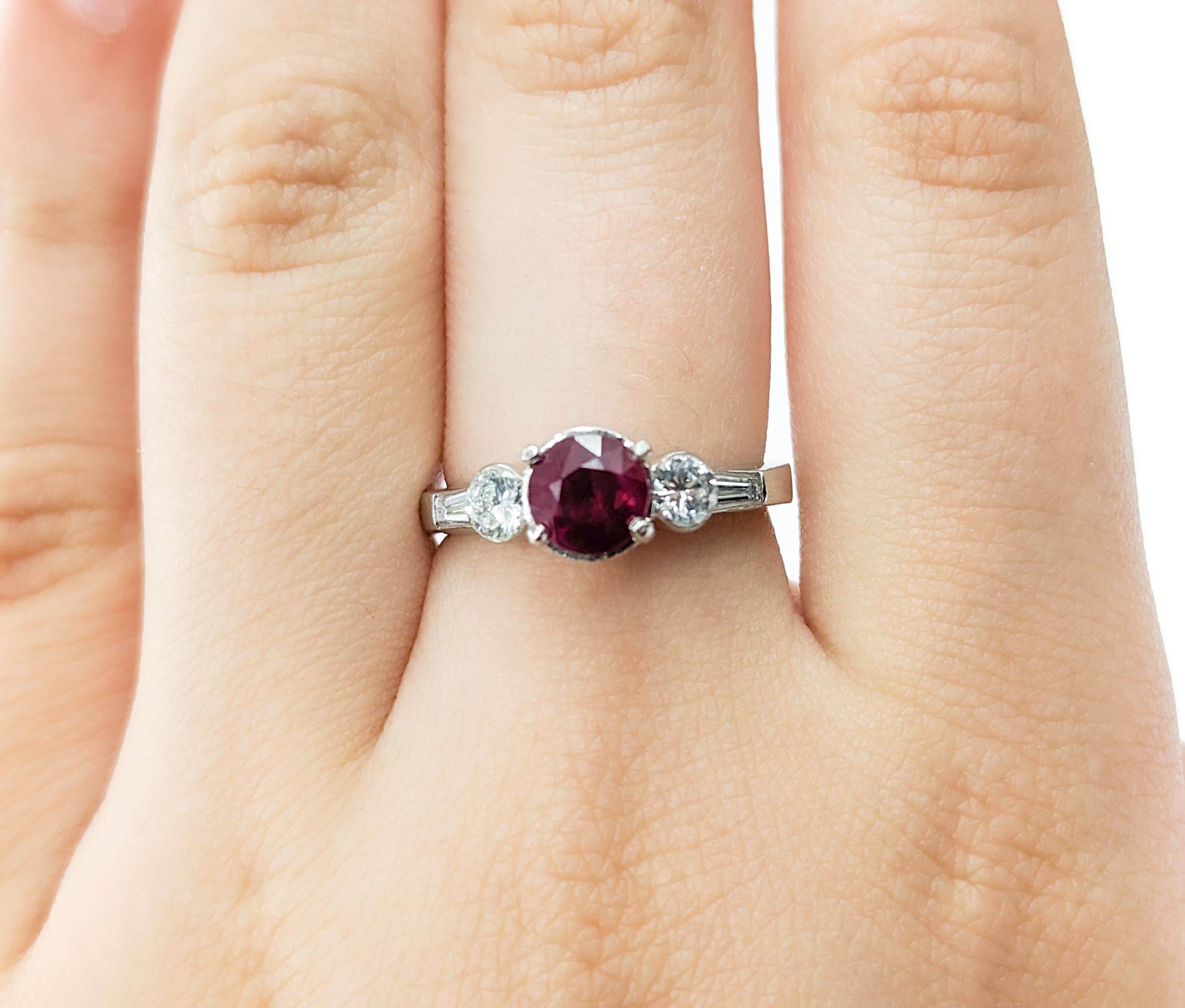 Ruby & Bezel Set Diamond Ring in Platinum In Excellent Condition For Sale In Bloomington, MN