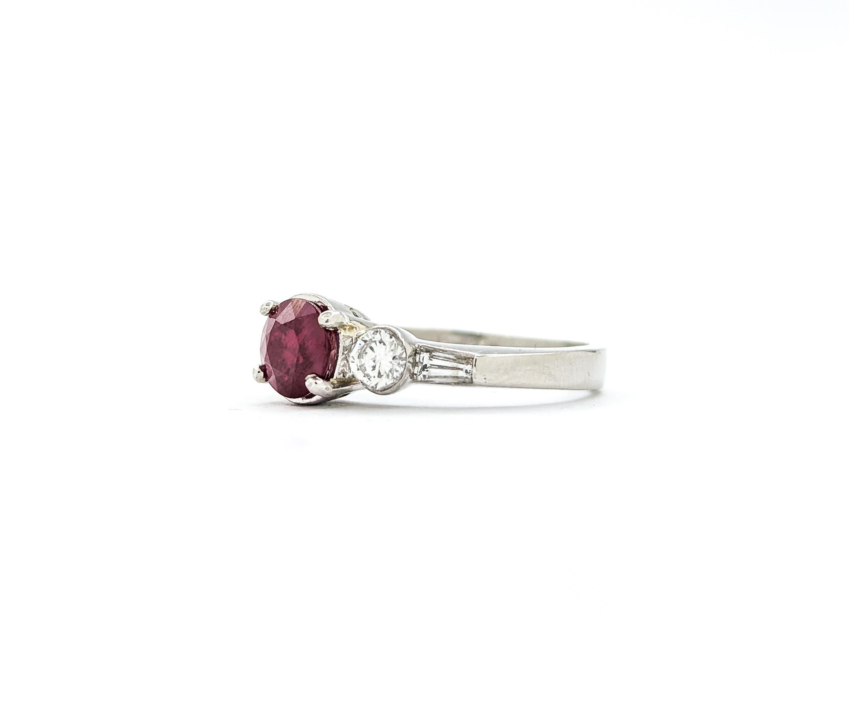 Ruby & Bezel Set Diamond Ring in Platinum For Sale 3