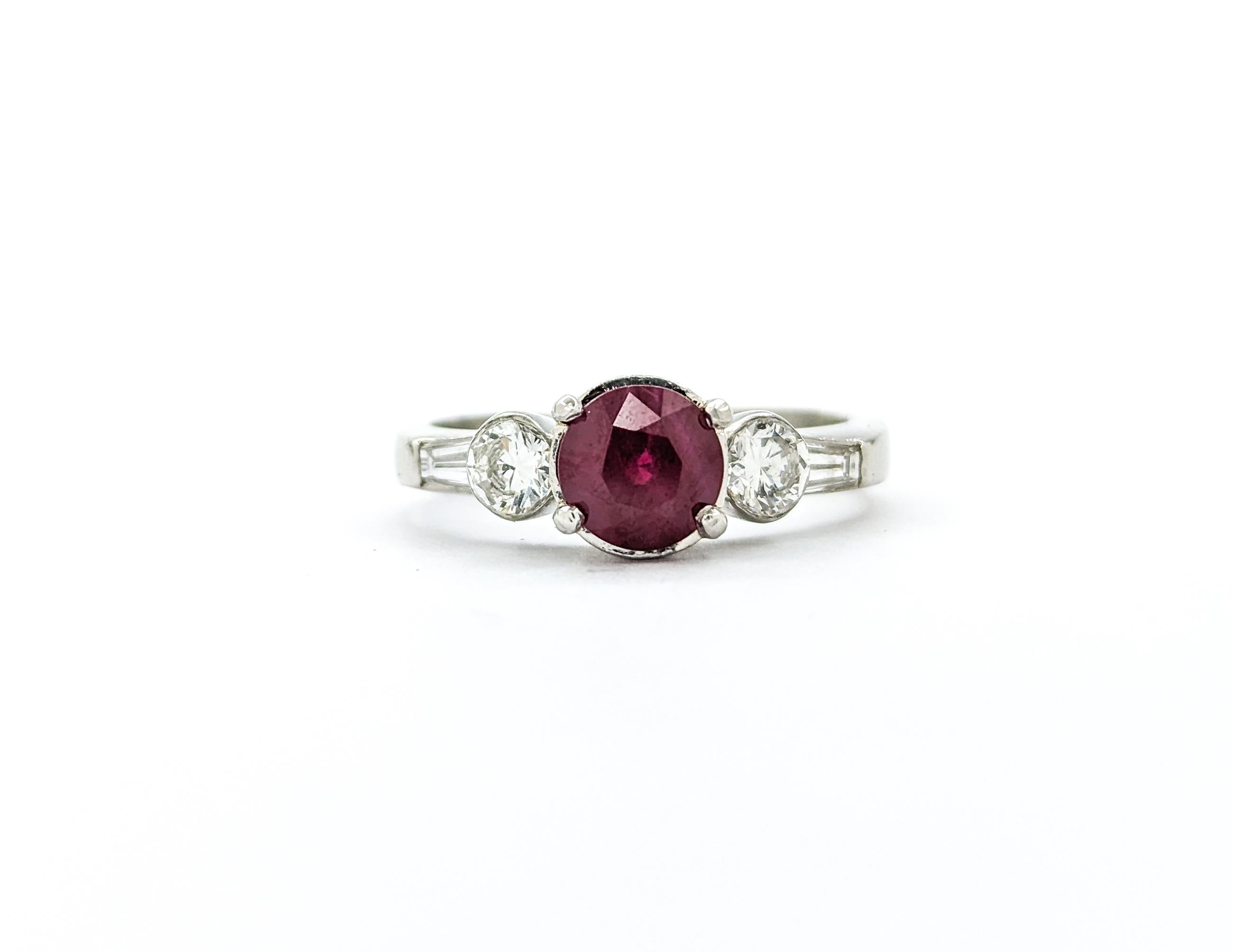Ruby & Bezel Set Diamond Ring in Platinum For Sale 4