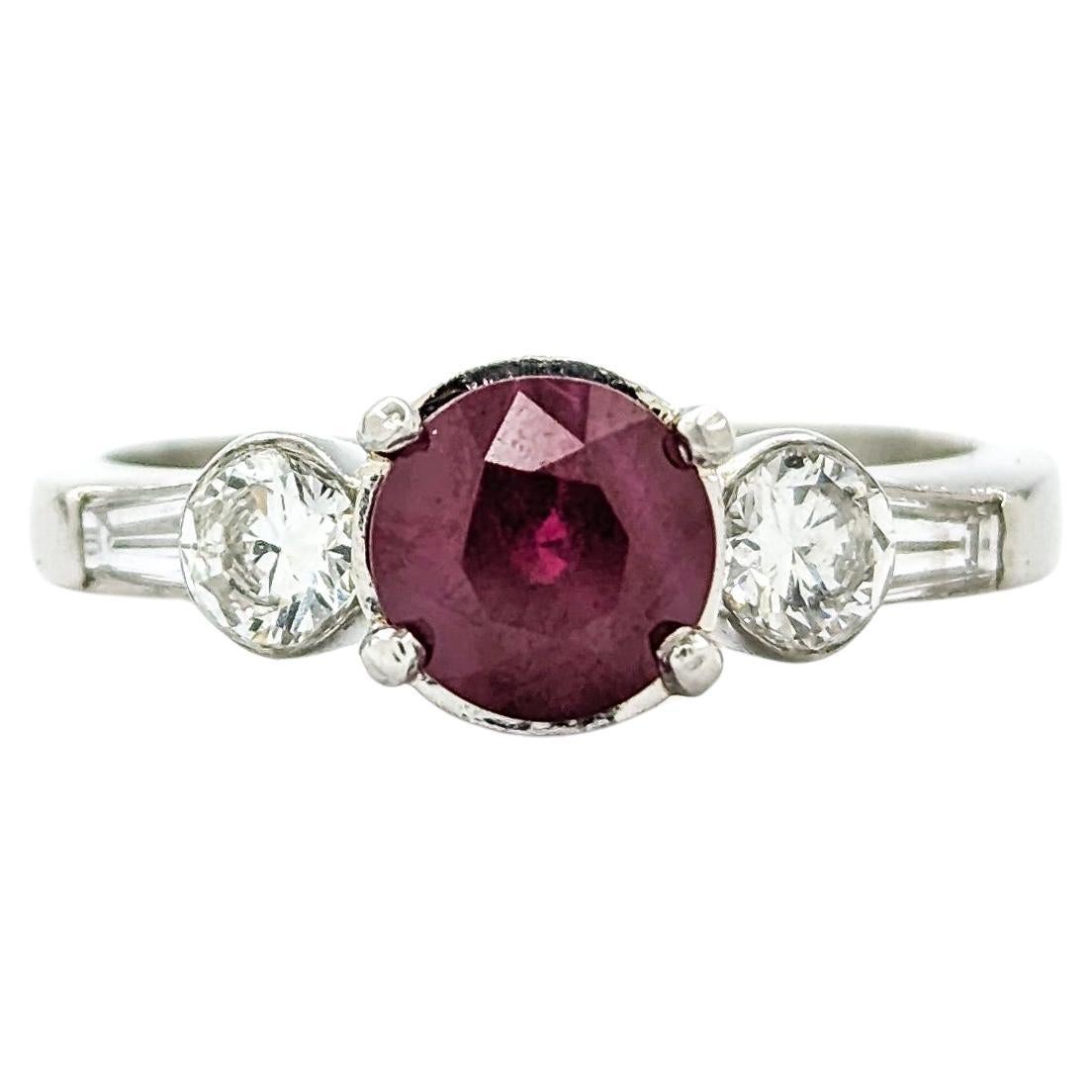 Ruby & Bezel Set Diamond Ring in Platinum For Sale