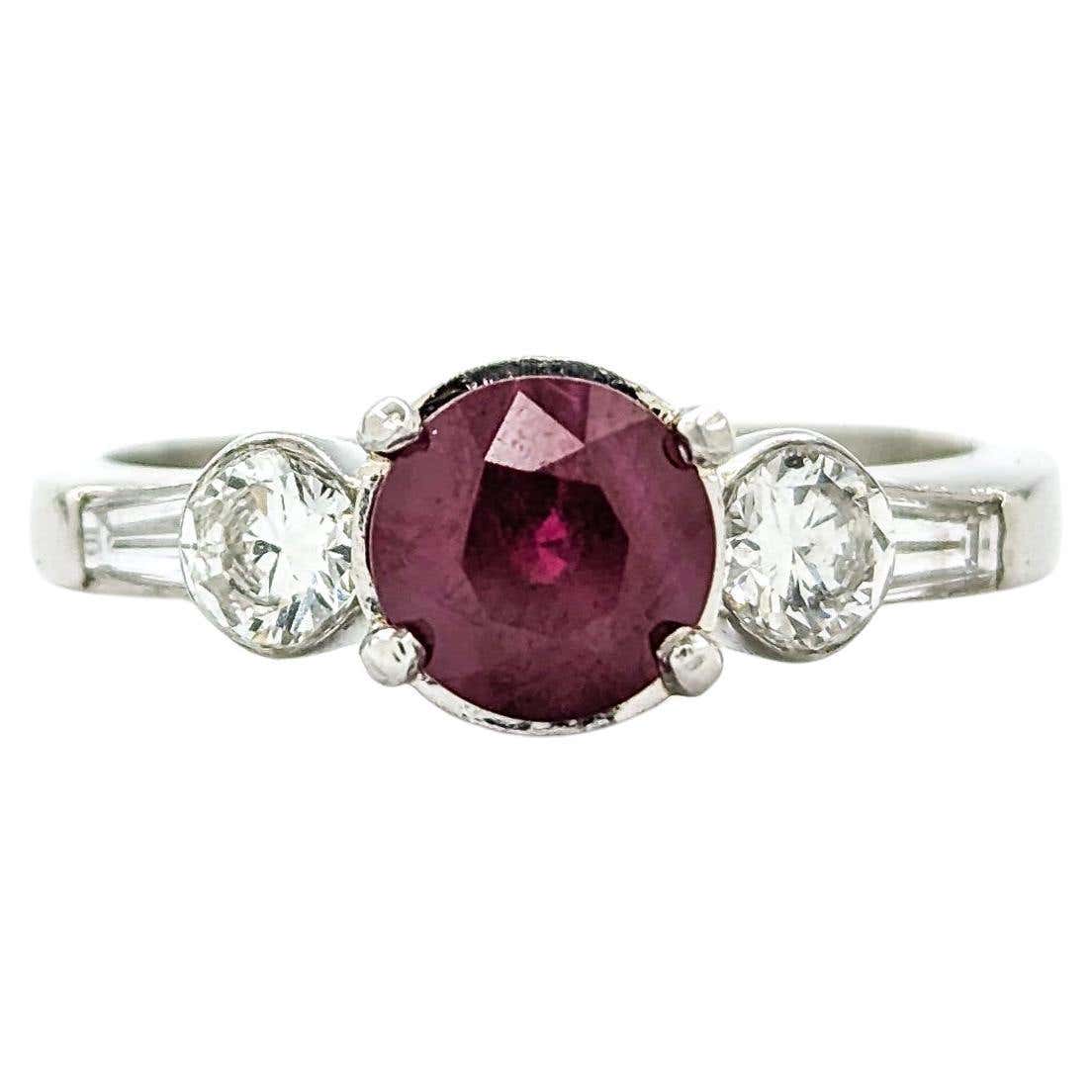 Ruby and Bezel Set Diamond Ring in Platinum For Sale at 1stDibs