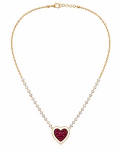 Ruby Birthstone Diamond Heart Choker White Enamel 14K Gold by Meghna Jewels