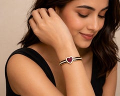 July Birthstone Ruby Diamond Heart Bracelet 14K Gold by Meghna Jewels