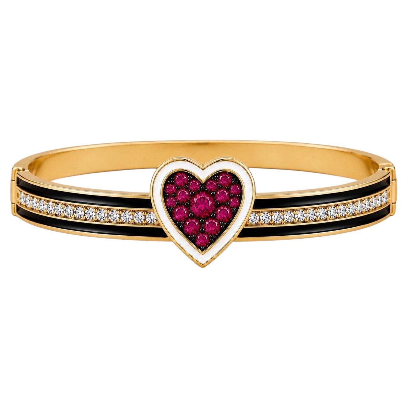 July Birthstone Ruby Diamond Heart Bracelet 14K Gold by Meghna Jewels