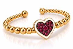 Ruby Heart Beaded Bangle Bracelet 14K Gold by Meghna Jewels