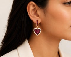 Ruby Birthstone Heart Earrings White Enamel, 14 Karat Gold by Meghna Jewels