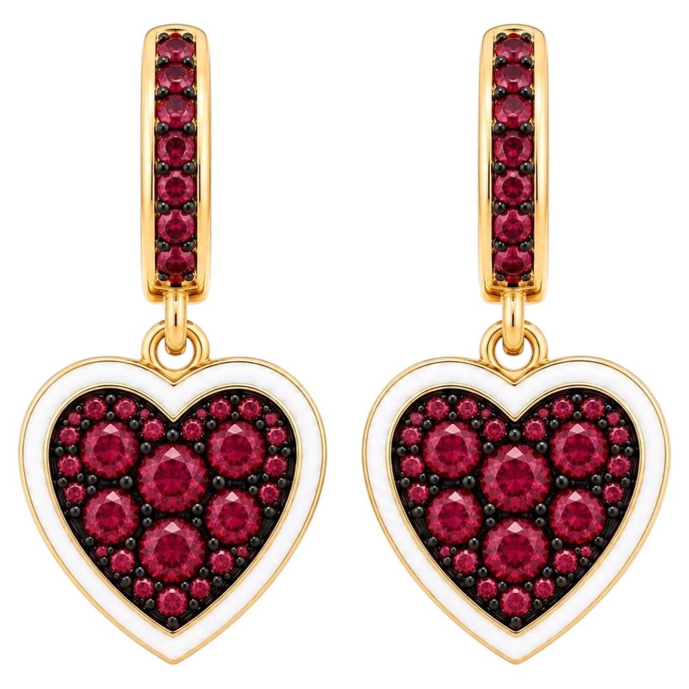 Boucles d'oreilles en forme de cœur avec rubis (pierre de naissance), émail blanc, or 14 carats, par Meghna Jewels