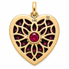 Ruby Birthstone Heart Pendant White Enamel 14 Karat Gold by Meghna Jewels