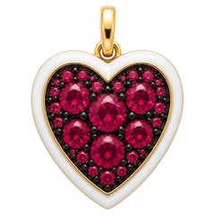 Ruby Birthstone Heart Pendant White Enamel 14 Karat Gold by Meghna Jewels