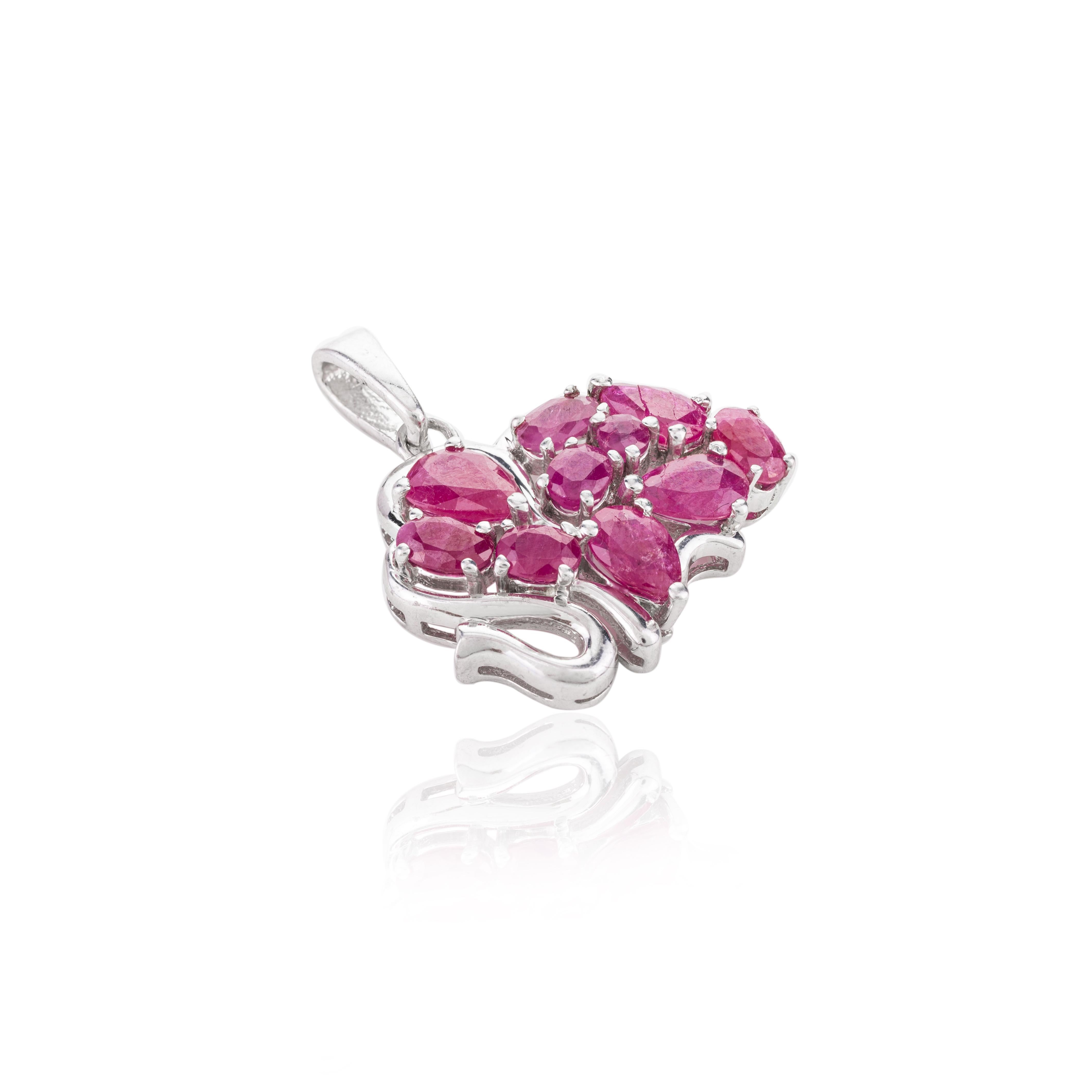 Mixed Cut Ruby Birthstone Sterling Silver Elephant Pendant Gifts, 925 Silver Jewelry For Sale