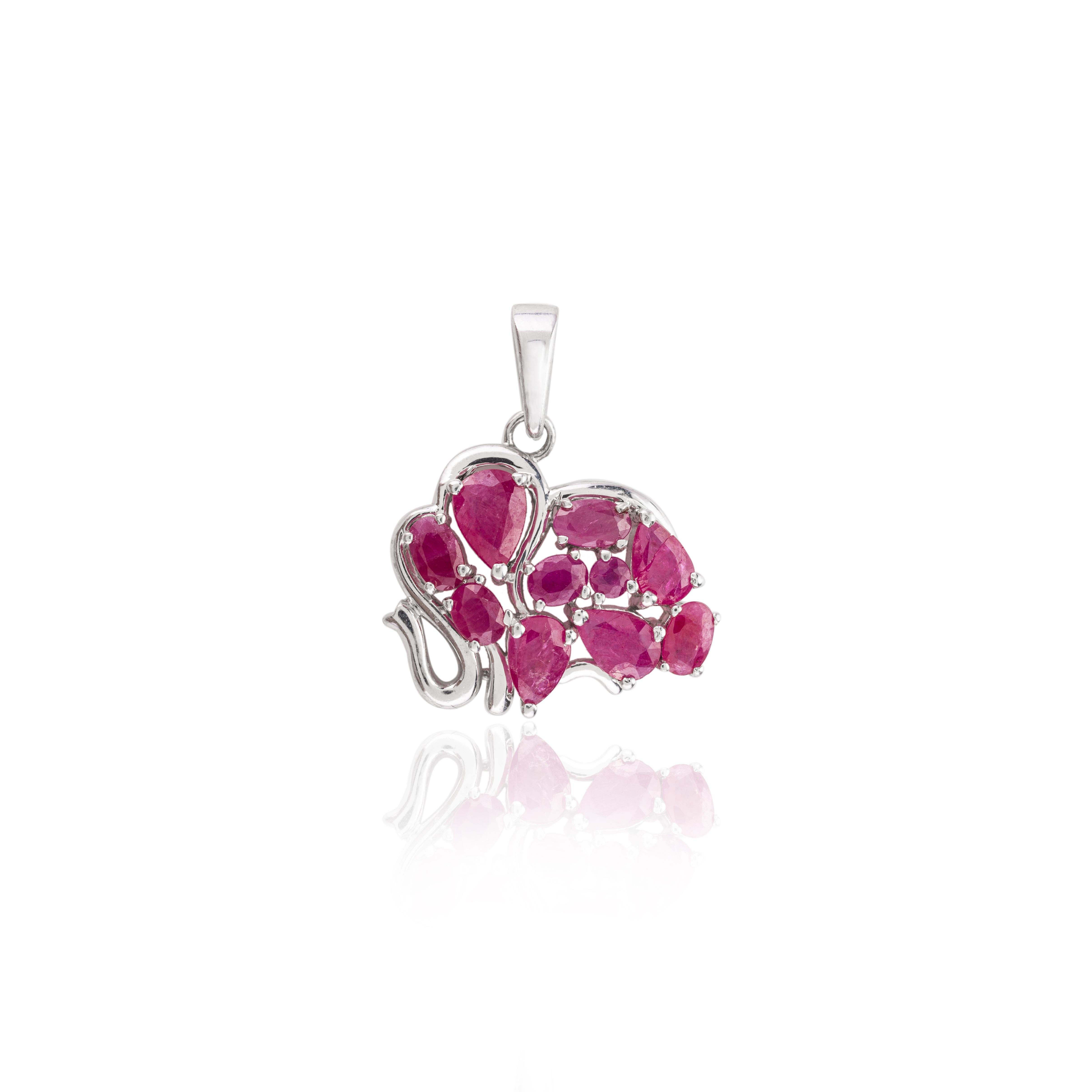 Women's Ruby Birthstone Sterling Silver Elephant Pendant Gifts, 925 Silver Jewelry For Sale
