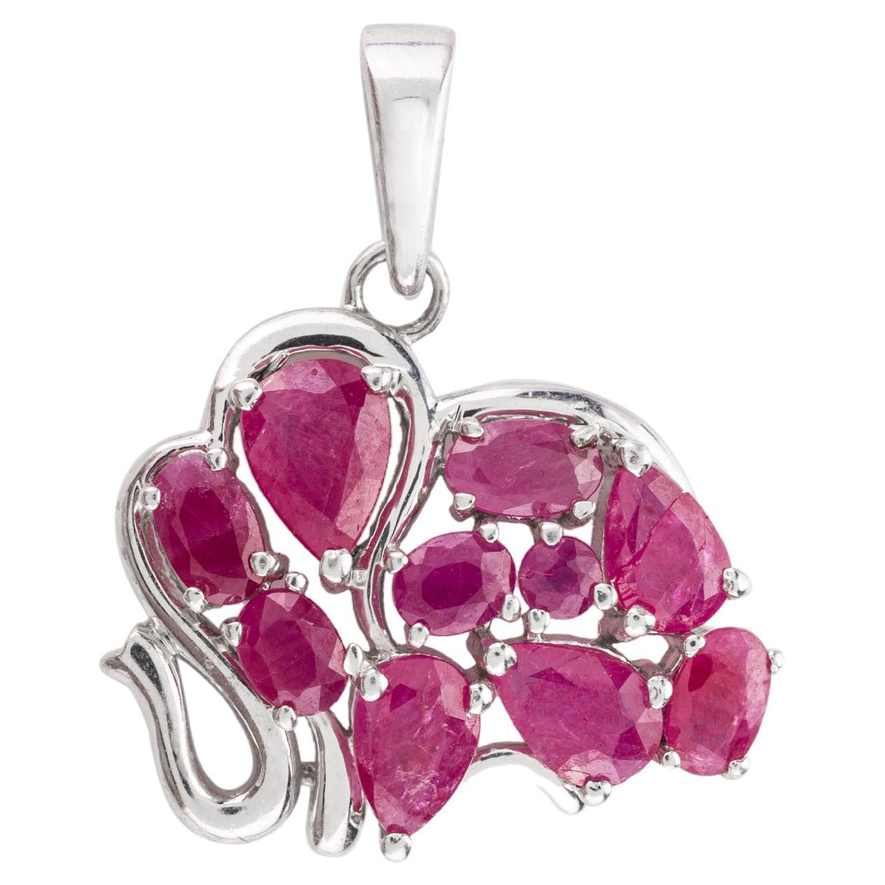 Ruby Birthstone Sterling Silver Elephant Pendant Gifts, 925 Silver Jewelry For Sale