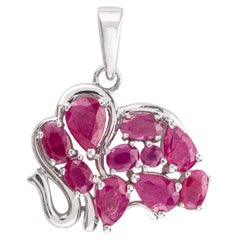 Used Ruby Birthstone Sterling Silver Elephant Pendant Gifts, 925 Silver Jewelry
