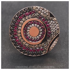 Ruby Black Champagne and White Diamond Indigenous Disc Ring in 14ct Rose Gold