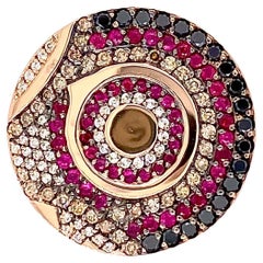 Ruby Black Champagne and White Diamond Indigenous Disc Ring in 14ct Rose Gold