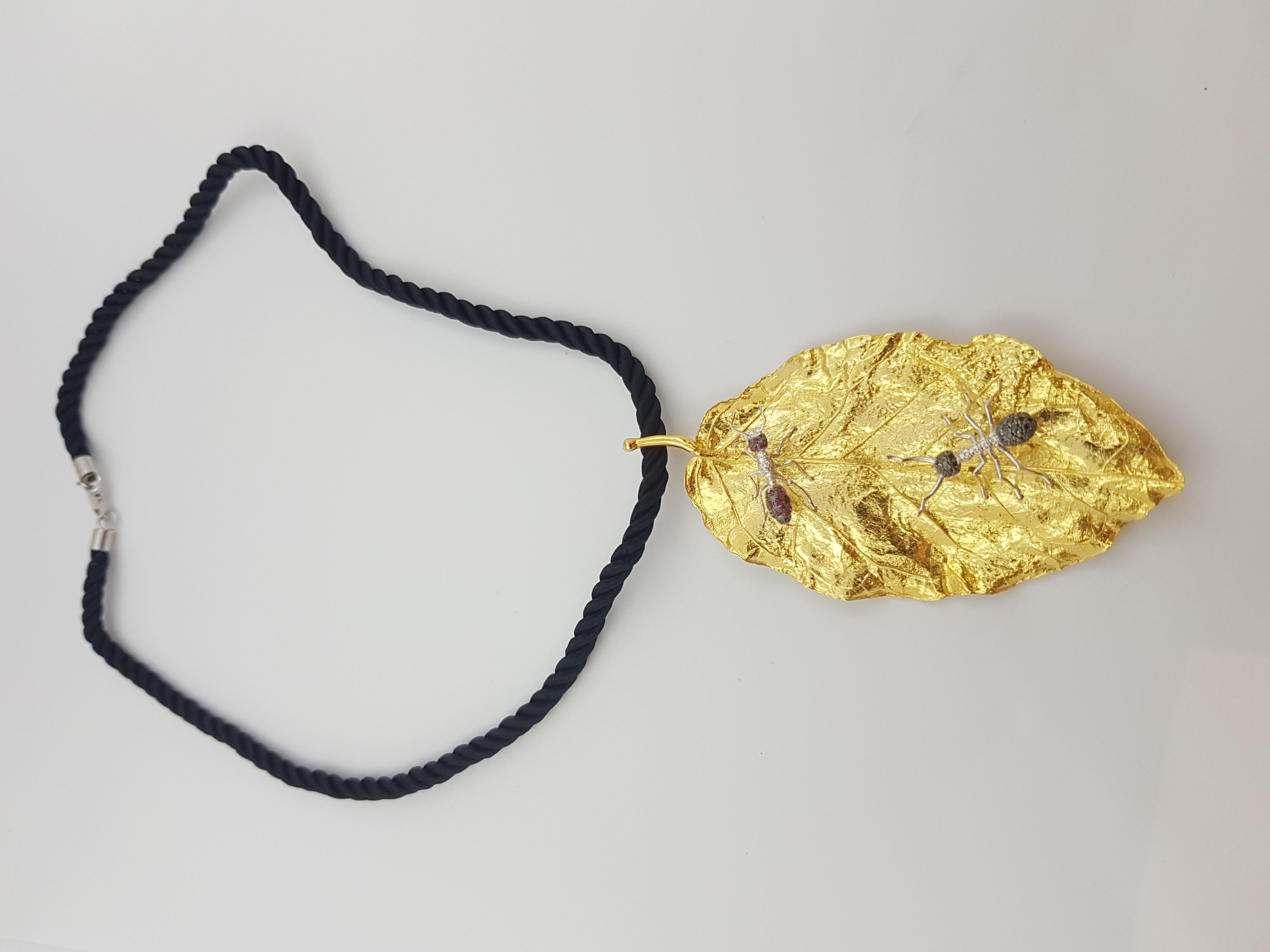Contemporary Ruby, Black Diamond and Diamond Brooch / Pendant Set in 18 Karat Gold Settings