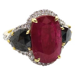 Ruby, Black Diamond with Diamond Ring Set in 18 Karat Gold Settings