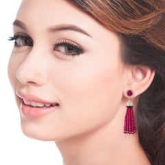 Ruby & Black Onyx Tassel Earrings with Diamonds Made in 18k Rose Gold