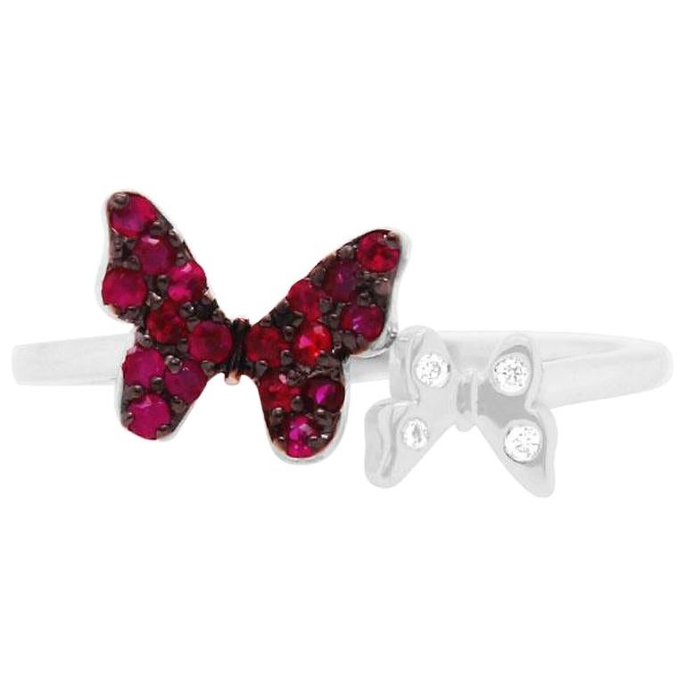 Ruby Black Rhodium 14 Karat White Gold Butterfly Ring For Sale