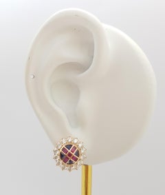 Ruby, Blue Sapphire and Diamond Earrings set in 18K Rose Gold Settings