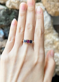 Ruby, Blue Sapphire and Diamond Ring set in 18K Gold Settings