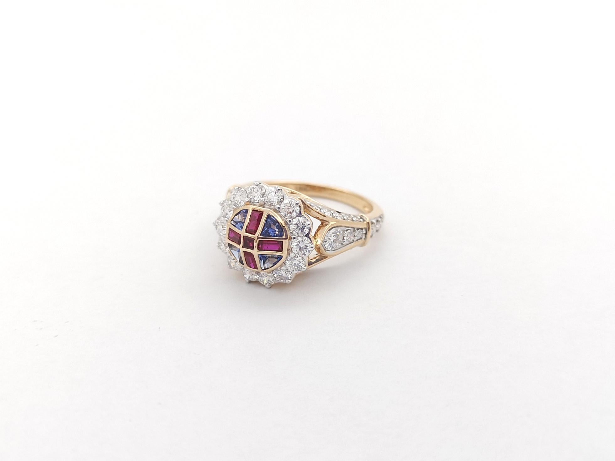 Ruby, Blue Sapphire and Diamond Ring set in 18K Rose Gold Settings For Sale 5