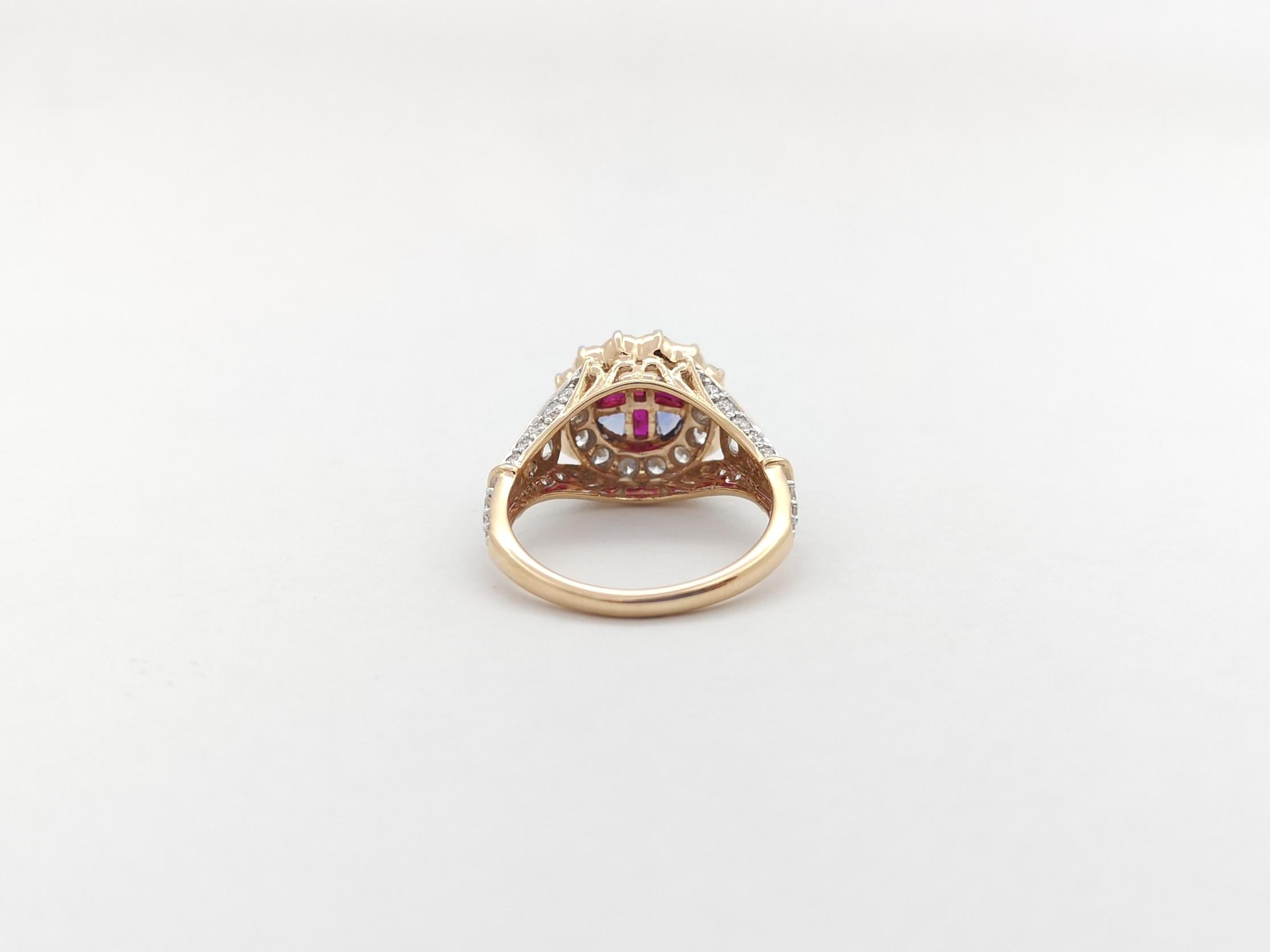 Ruby, Blue Sapphire and Diamond Ring set in 18K Rose Gold Settings For Sale 6