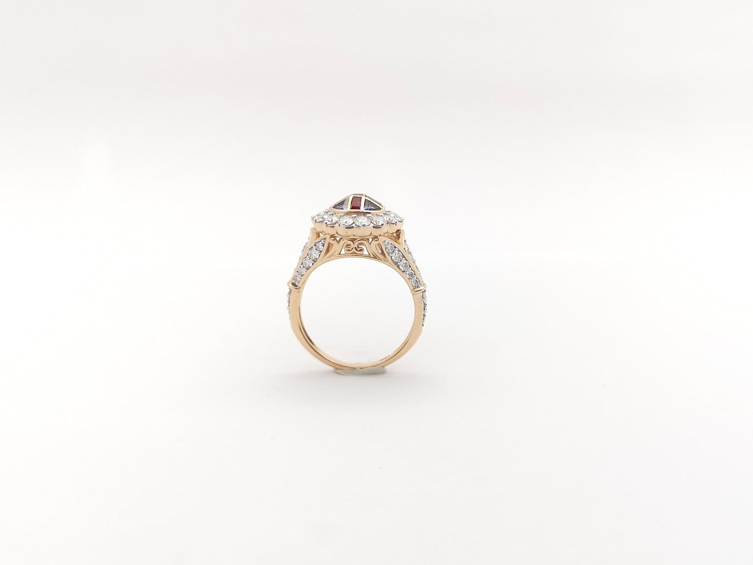Ruby, Blue Sapphire and Diamond Ring set in 18K Rose Gold Settings For Sale 7