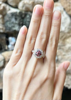 Ruby, Blue Sapphire and Diamond Ring set in 18K Rose Gold Settings