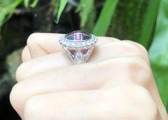 Ruby, Blue Sapphire and Diamond Ring Set in 18k White Gold Settings