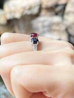 Ruby, Blue Sapphire and Diamond Ring set in 18K White Gold Settings