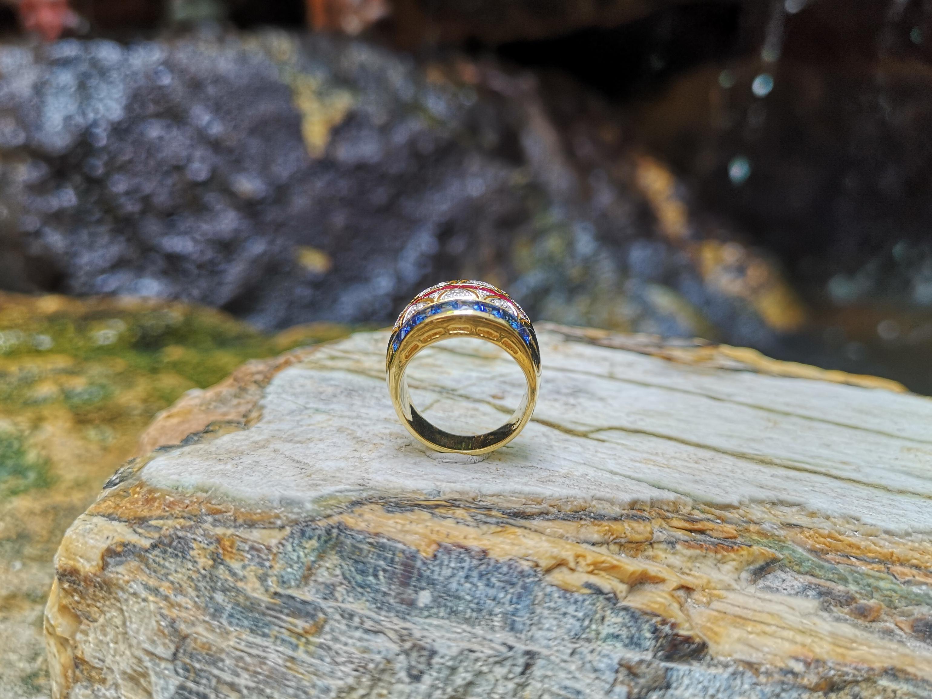 Ring mit Rubin, blauem Saphir und Tsavorit mit Diamant in 18 Karat Goldfassung im Angebot 5