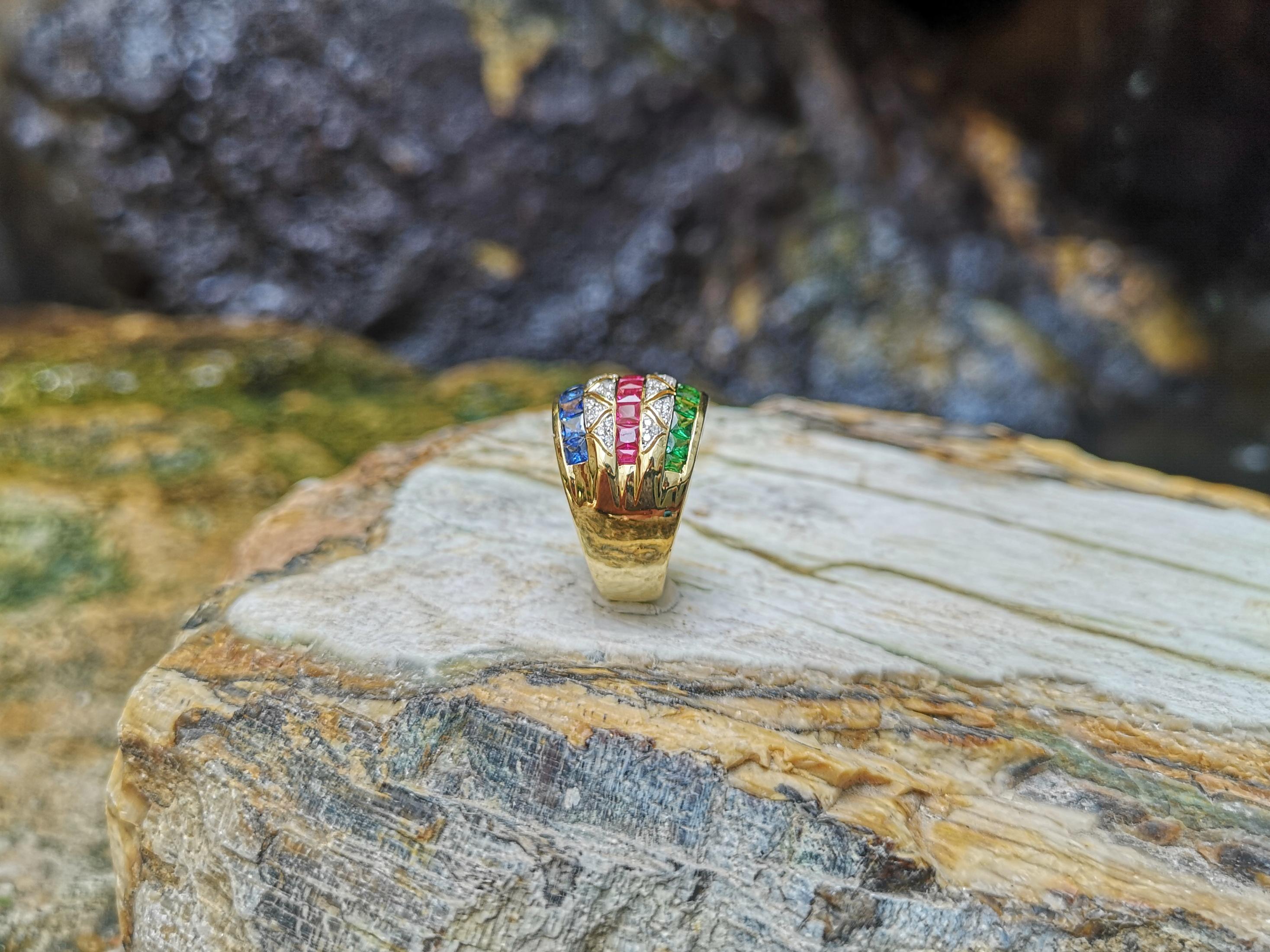 Ring mit Rubin, blauem Saphir und Tsavorit mit Diamant in 18 Karat Goldfassung im Angebot 7