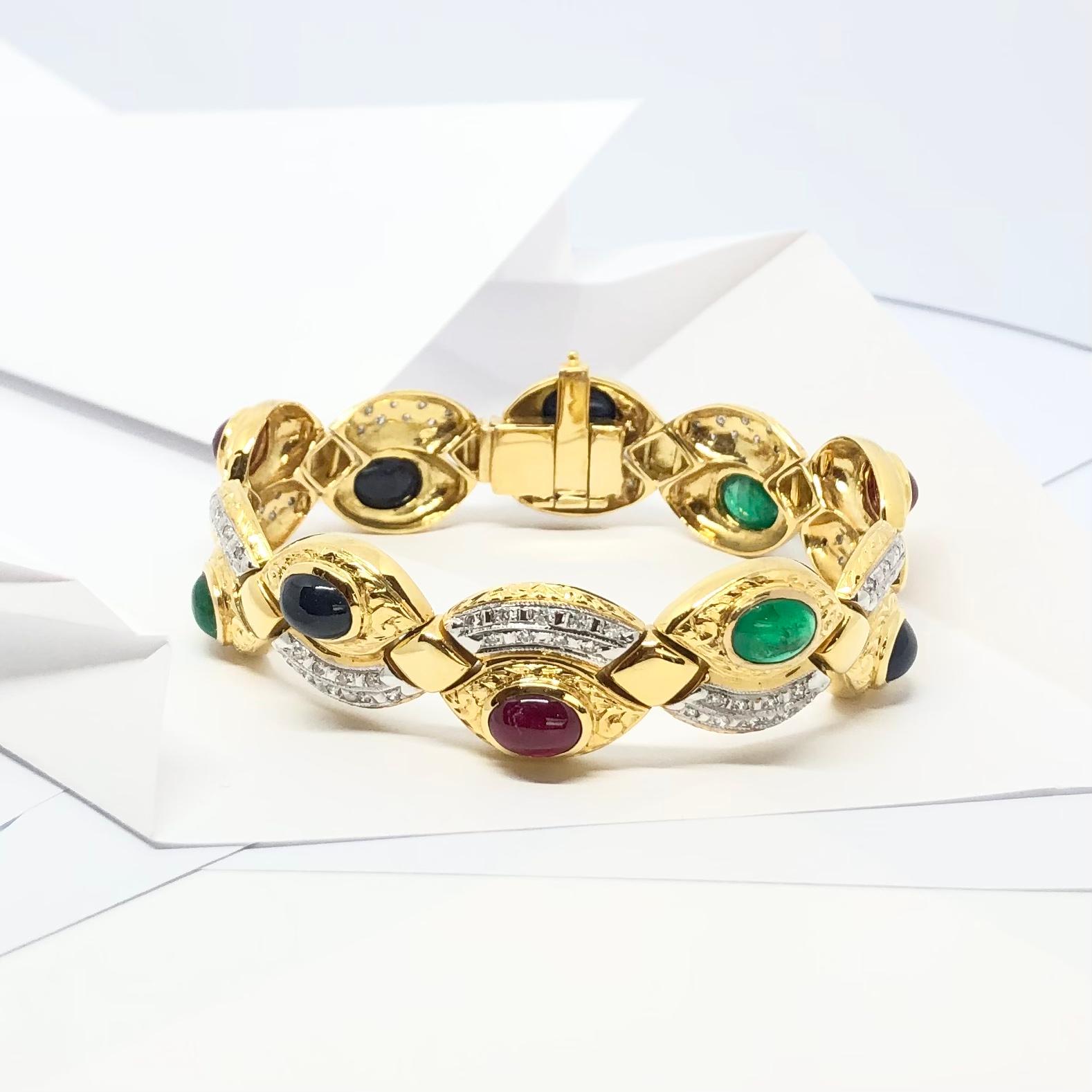 Ruby, Blue Sapphire, Emerald and Diamond Bracelet Set in 18 Karat Gold Settings For Sale 5