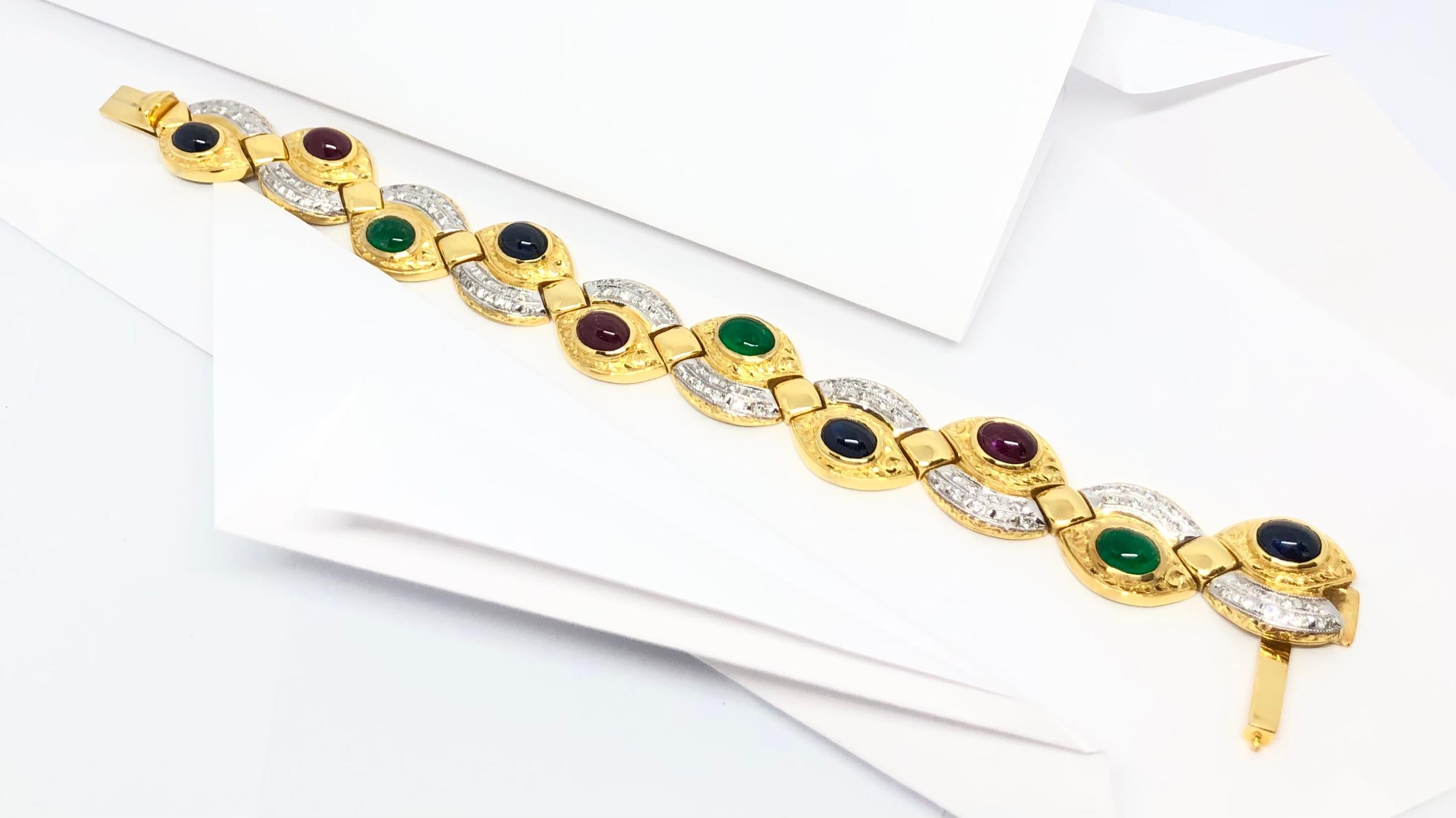 Ruby, Blue Sapphire, Emerald and Diamond Bracelet Set in 18 Karat Gold Settings For Sale 3