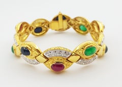 Ruby, Blue Sapphire, Emerald and Diamond Bracelet Set in 18 Karat Gold Settings