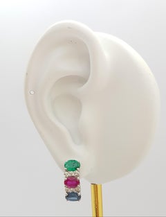 Ruby, Blue Sapphire, Emerald and Diamond Earrings set in 18K White Gold Settings