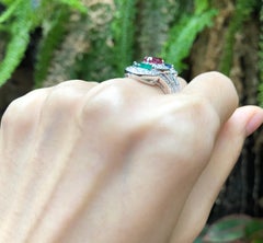 Ruby, Blue Sapphire, Emerald and Diamond Ring set in 18 Karat White Gold Setting