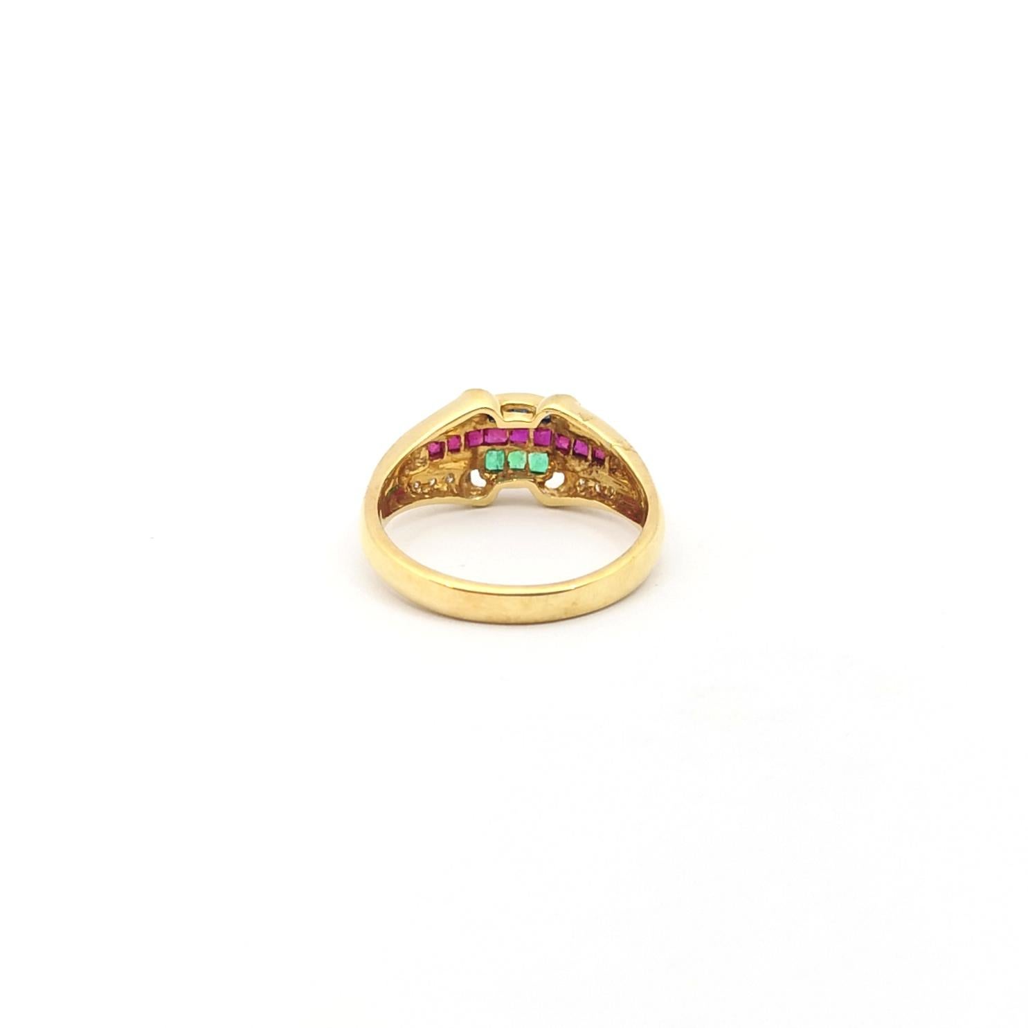 Ruby, Blue Sapphire, Emerald and Diamond Ring set in 18K Gold Settings For Sale 5