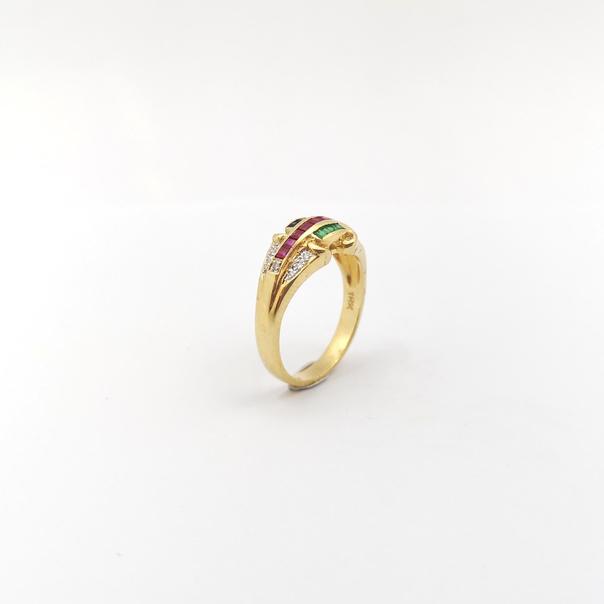 Ring mit Rubin, blauem Saphir, Smaragd und Diamant in 18 Karat Goldfassungen im Angebot 9