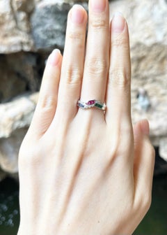 Ruby, Blue Sapphire, Emerald and Diamond Ring set in 18K White Gold Settings