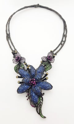 Ruby, Blue Sapphire, Pink Sapphire, Yellow Sapphire, Tsavorite Necklace Silver